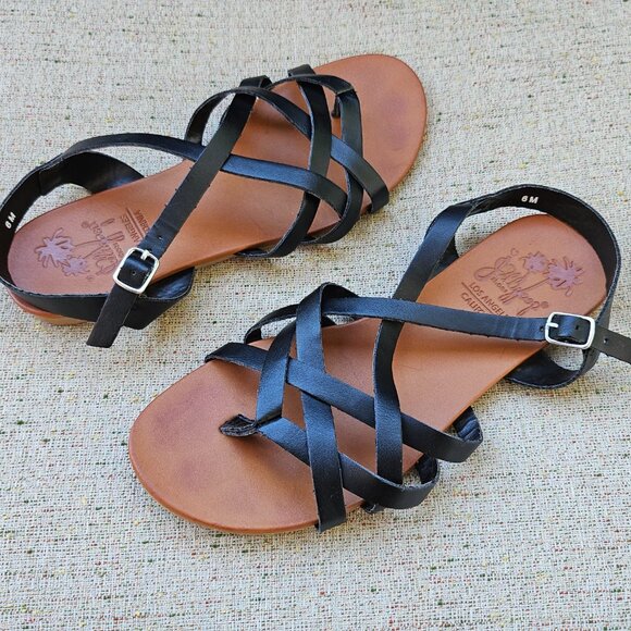 Jellypop Women Serayah Flat Sandal Faux Leather Black Sandals Size 6 - Picture 2 of 10